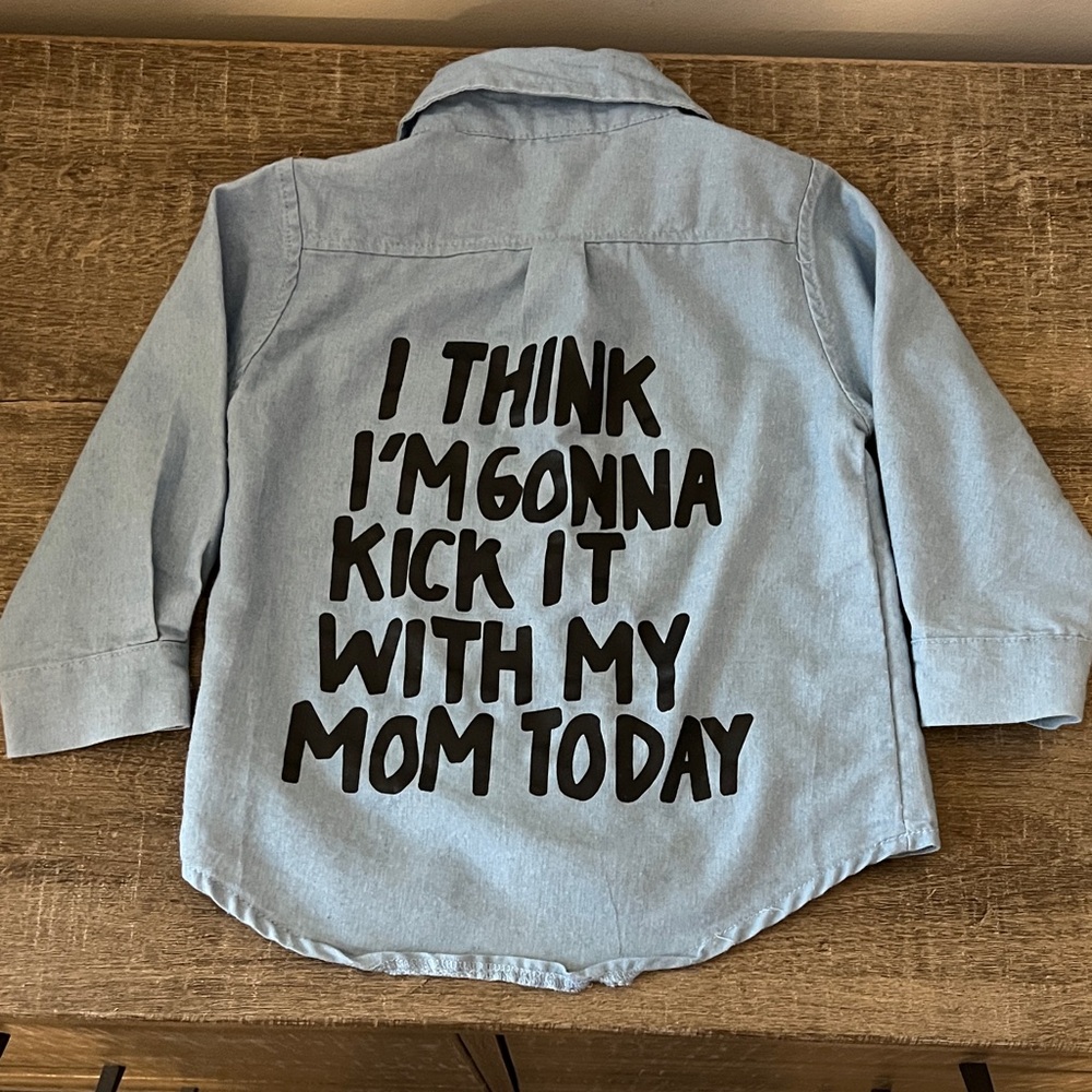 Kids Light Chambray Button-up top with Statement Print
